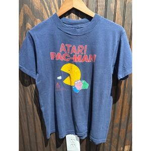 Vintage Atari Pac-Man T-Shirt Navy Blue Retro 80s Gaming Graphic Tee 18x25